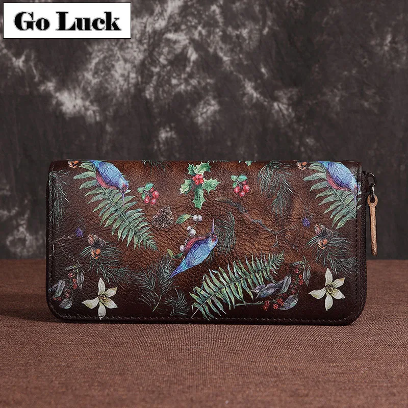 Брендовые повседневные клатчи GO LUCK из натуральной кожи на молнии кошелек женский