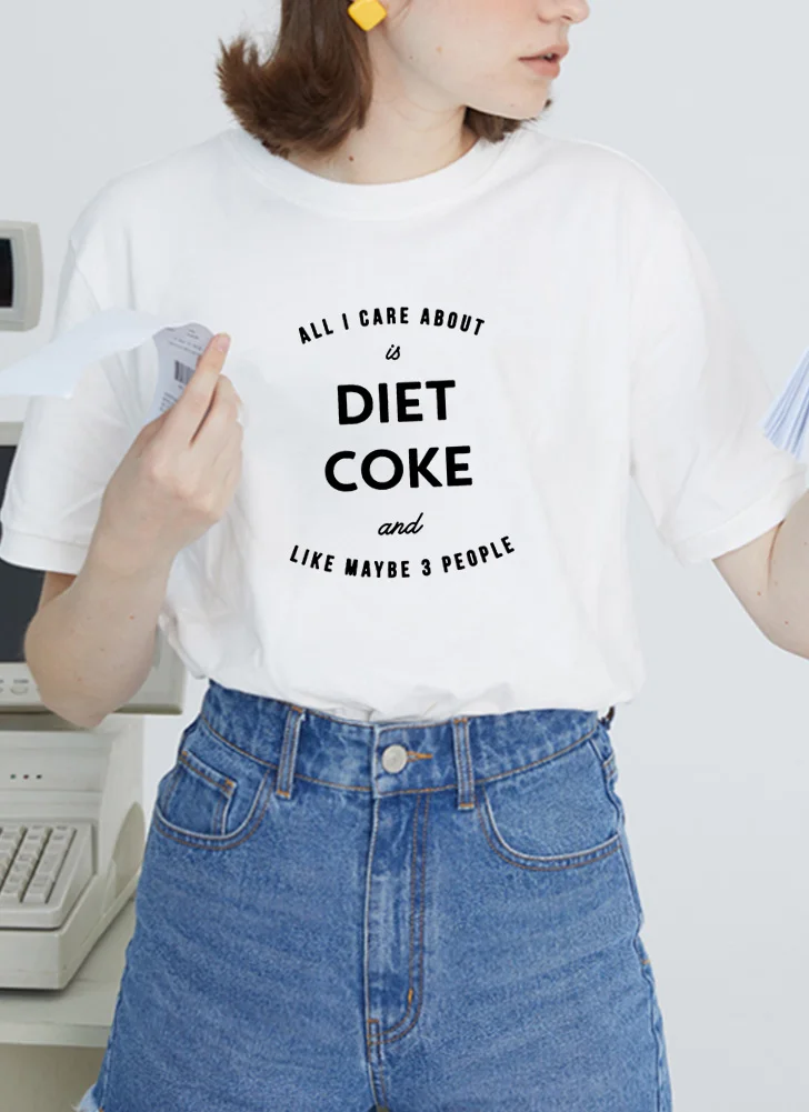 

Футболка женская с принтом диеты кока-колы, Свободный Топ с коротким рукавом, Повседневная Уличная одежда, черный и белый цвета, на лето