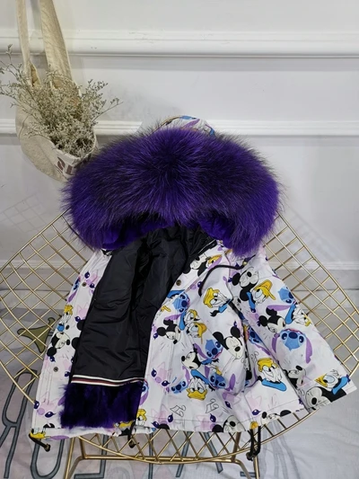 Mickey Violet Зимняя меховая куртка для девочек; сезон осень-зима; детская верхняя одежда; пальто из натурального кроличьего меха; толстые теплые парки для маленьких мальчиков; TZ330 - Цвет: Mickey Violet