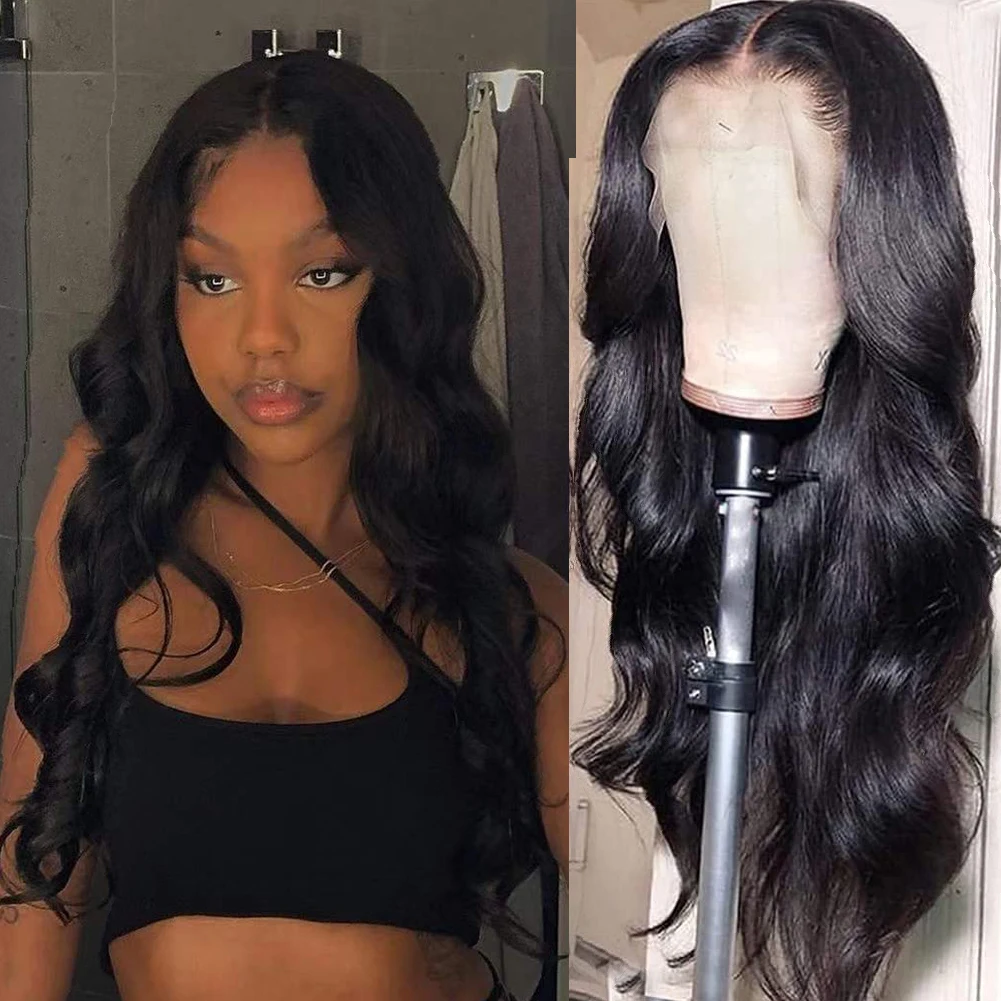 

RONGDUOYI Black Body Wave Wigs Heat Resistant Fiber Synthetic Lace Wigs For Black Women Glueless Wig Cosplay Remy Curly Wig