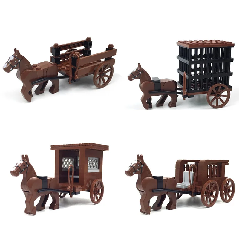 

MOC Building Blocks Carriage Bricks Parts DIY Educational Toys for Boys Girl Medieval Century Horse Trailer Car Model Compatible