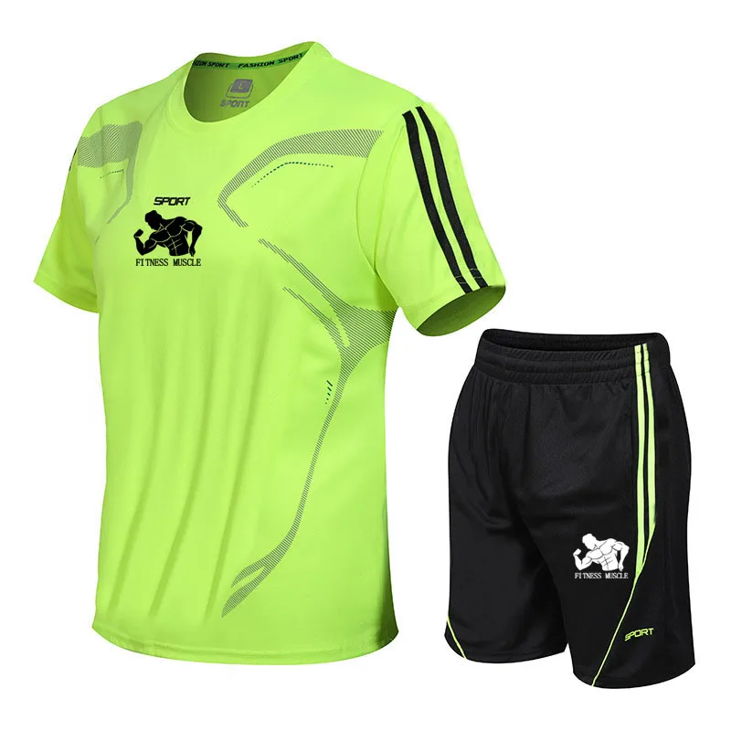 

Tracksuit Men Set Fitness Suit Sporting Suits Short Sleeve T Shirt + Shorts Quick Drying 2 Piece Set print T-shirt sports shorts