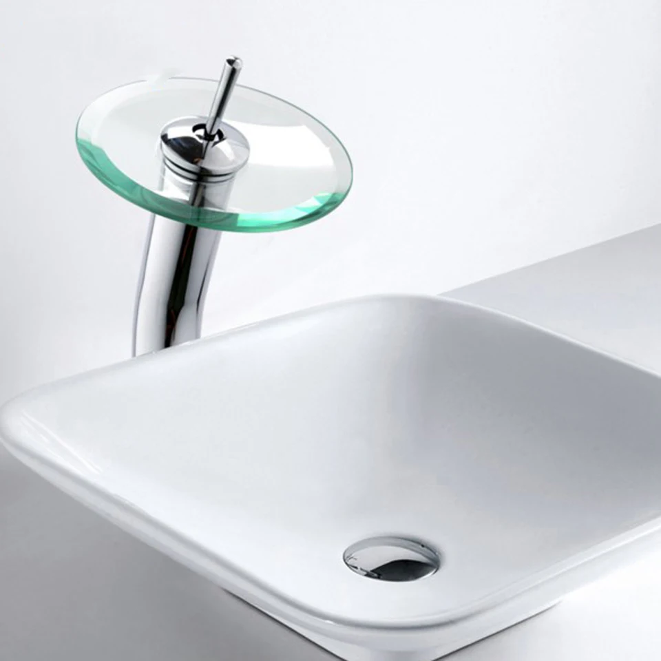 

2021Bathroom circle waterfall Faucet Chrome Finish Basin Sink Faucet Mixer Tap Waterfall Faucet . Bathroom sink glass Mixer Tap