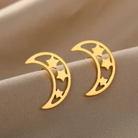 simple moon star earring for women stainless steel shine crescent hollow geometric piercing earring christmas party jewelry gift
