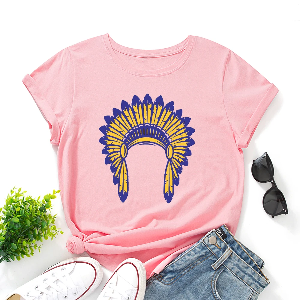 

Women T Shirt Streetwear Tops Women S-5XL Short Sleeve Fashion Indians Feather Printed O-Neck T-Shirt Camiseta Mujer Drop Ship