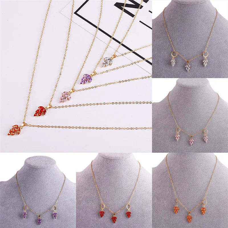 

Leaf Earrings Pendant Necklace Women Fashion Jewelry Set color Rhinestone