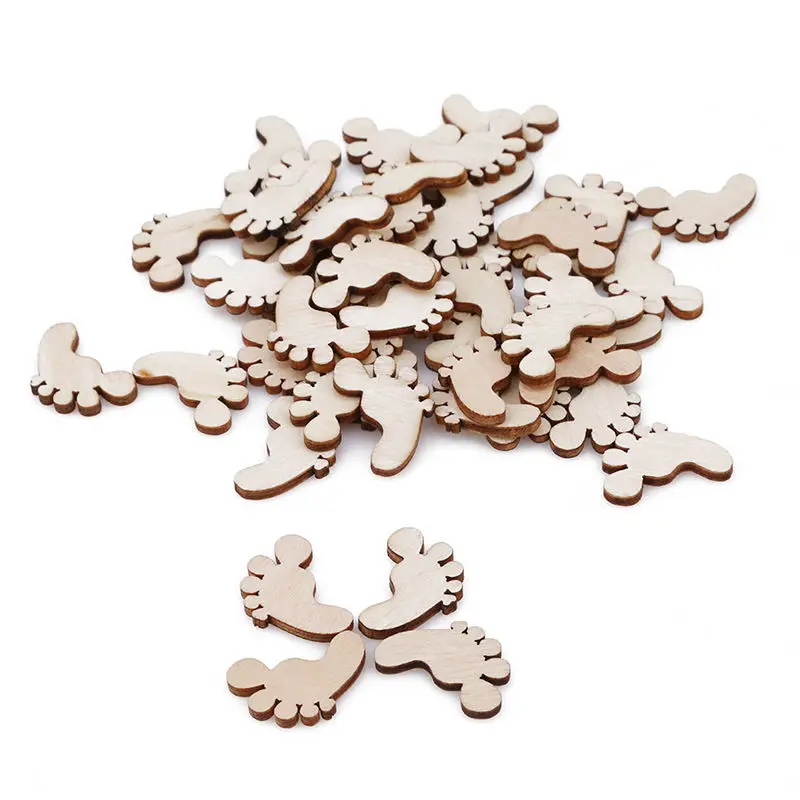 Hot Sell 50pcs Wood Blanks Footprint Wooden Crafts Embellishments Scrapbooking Card Baby Shower DIY Craft Supplies | Дом и сад