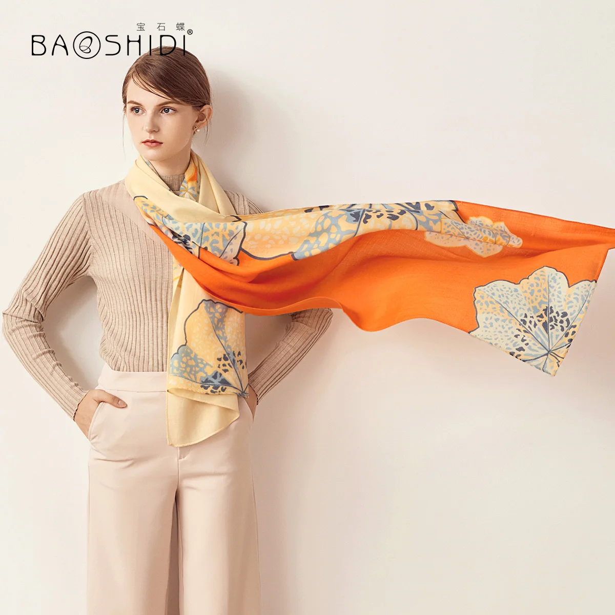 

★Jewel butterfly wool scarf long and thin women's neckwear in autumn and winter