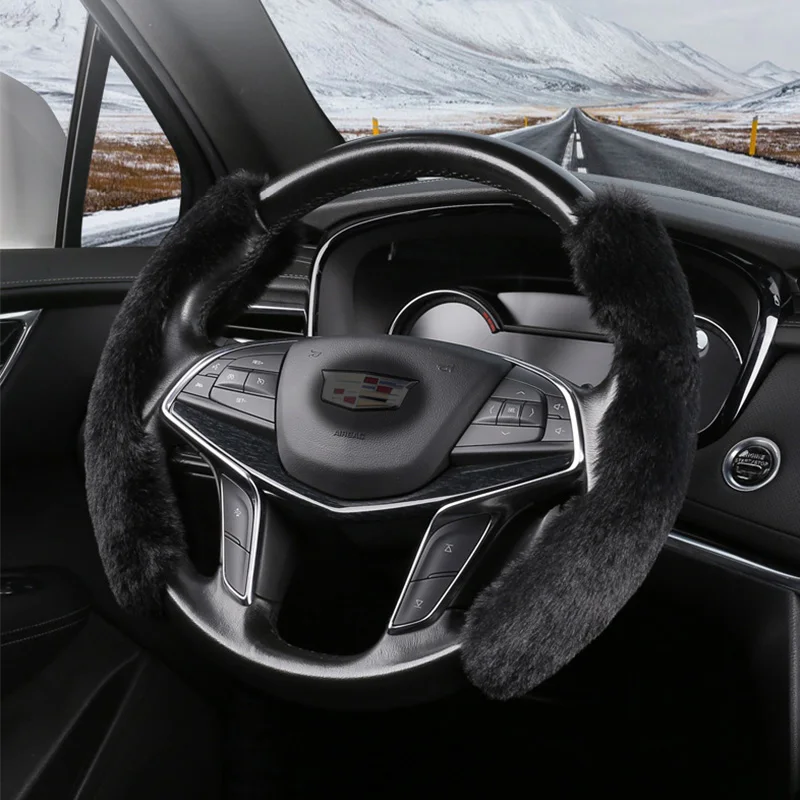 

2021 New Car Steering Wheel Cover Unisex Winter Fashion Simulation Rabbit Fur Warm Steering Wheel Cover Car Interior Accessories
