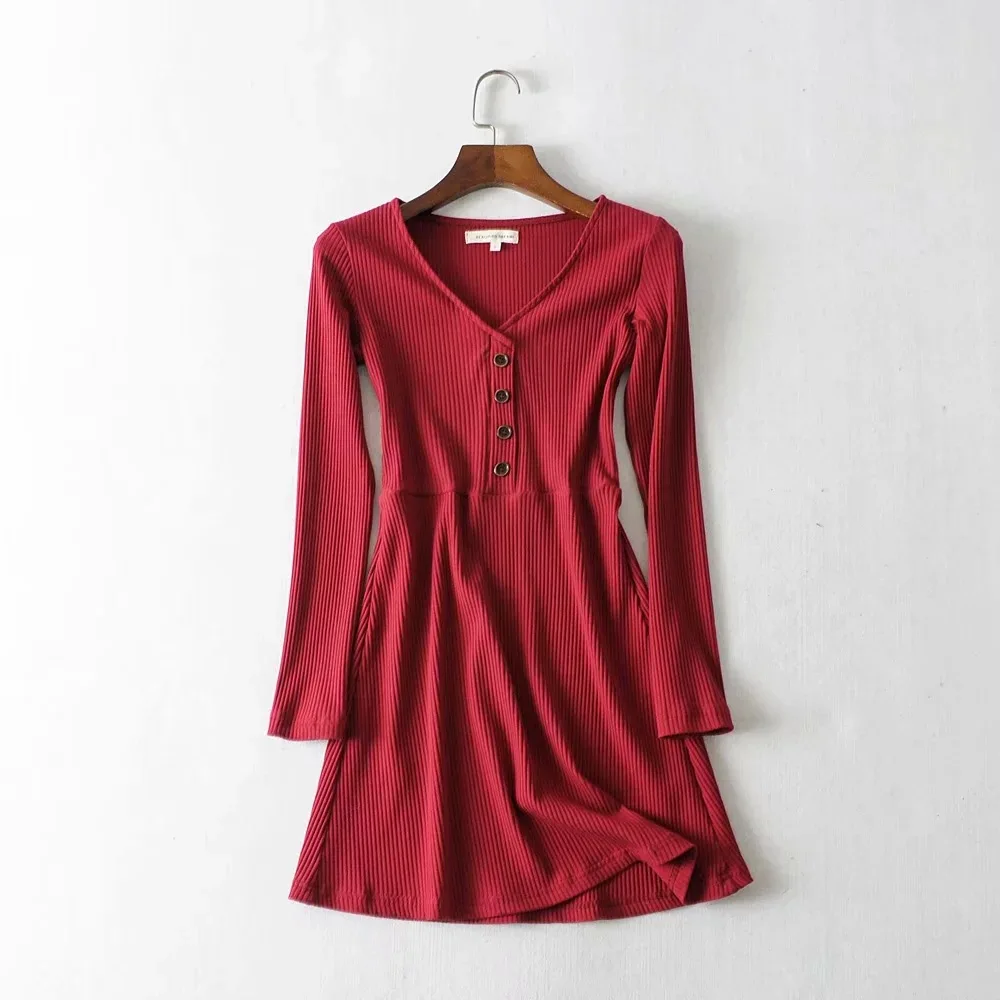 На пуговицах бедра сексуальное v образным вырезом тонкое платье с длинным