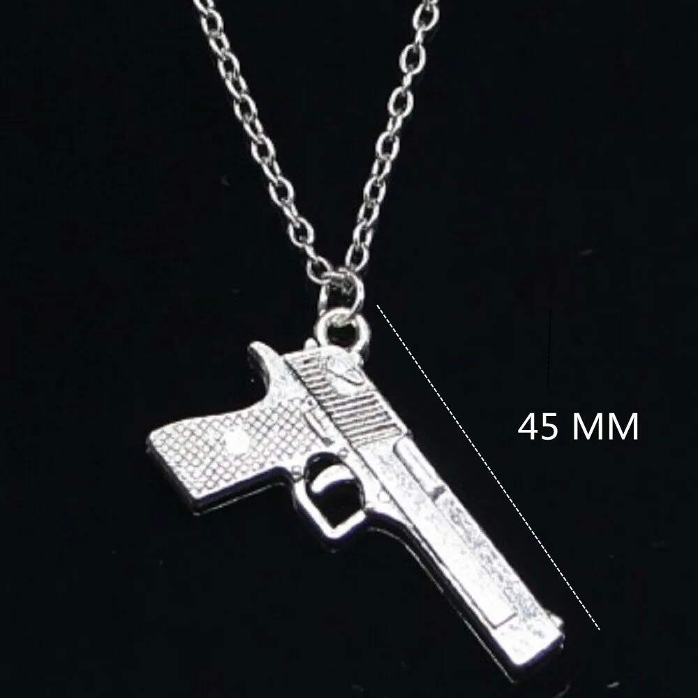 Ожерелье с подвеской в виде серебряного коричневого пистолета