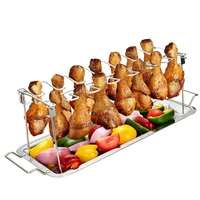 folded roast chicken leg rack with drip tray 14 slots hot roast chicken rack barbecue tray barbecue grill bbq utensils