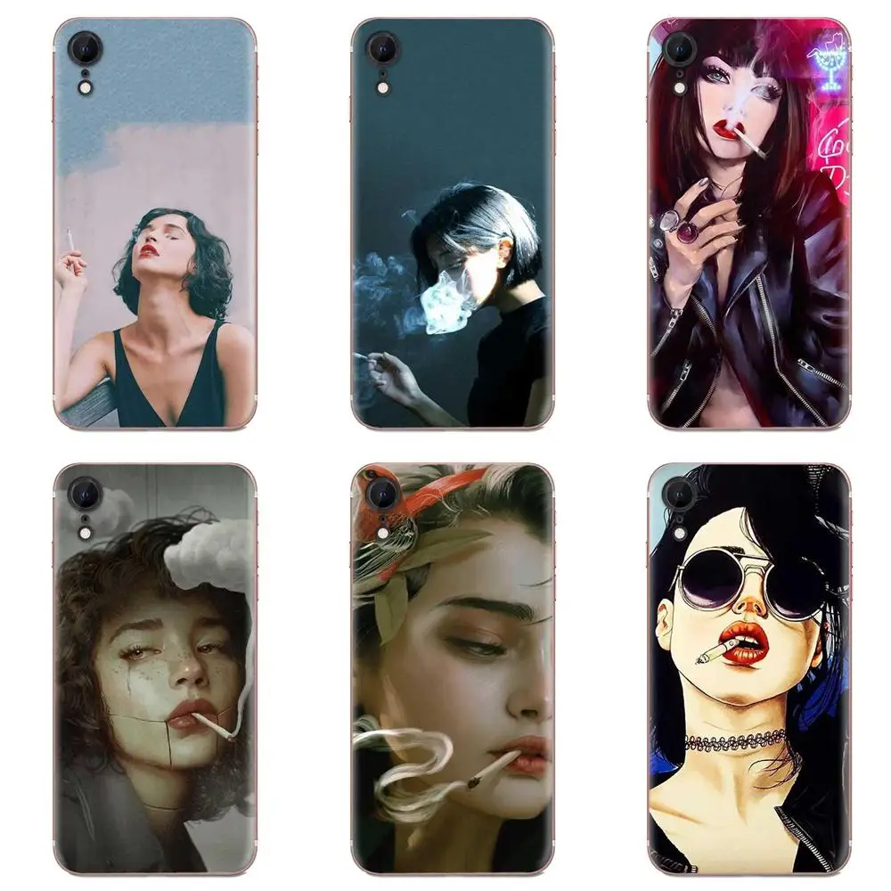 Чехол для мобильного телефона из мягкого силикона TPU с изображением девушки, курящей, прозрачный, для Apple iPhone 4 4S 5 5C 5S SE 6 6S 7 8 11 Plus Pro X XS Max XR.