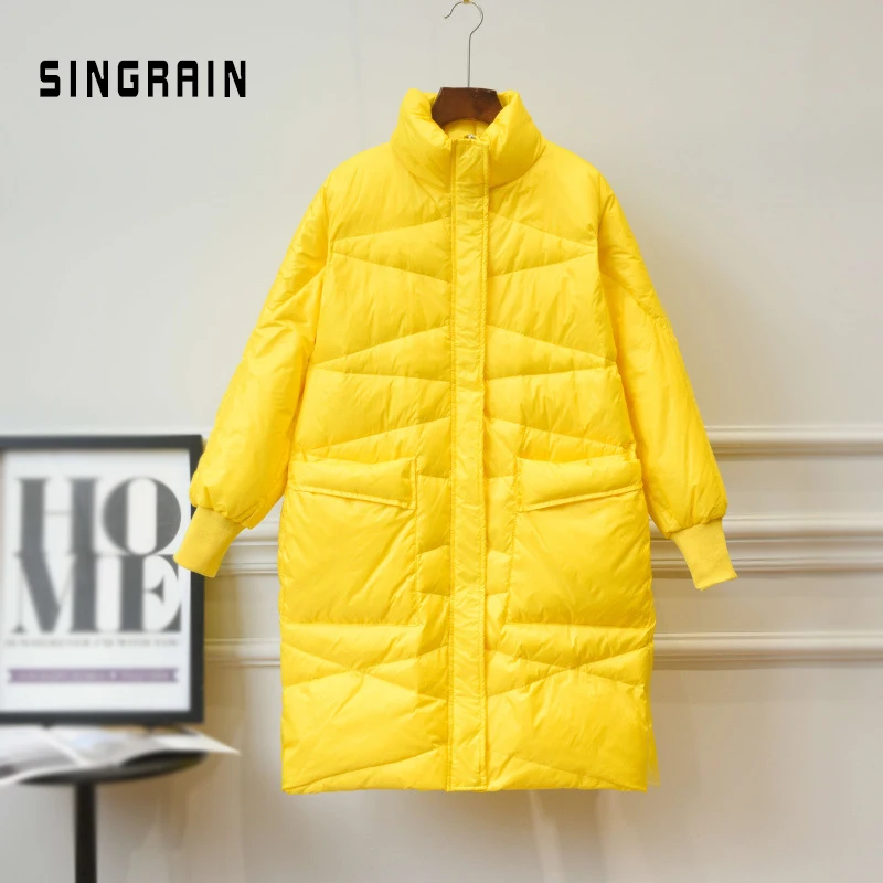 Пуховик SINGRAIN женский длинный теплая верхняя одежда на утином пуху с широкой