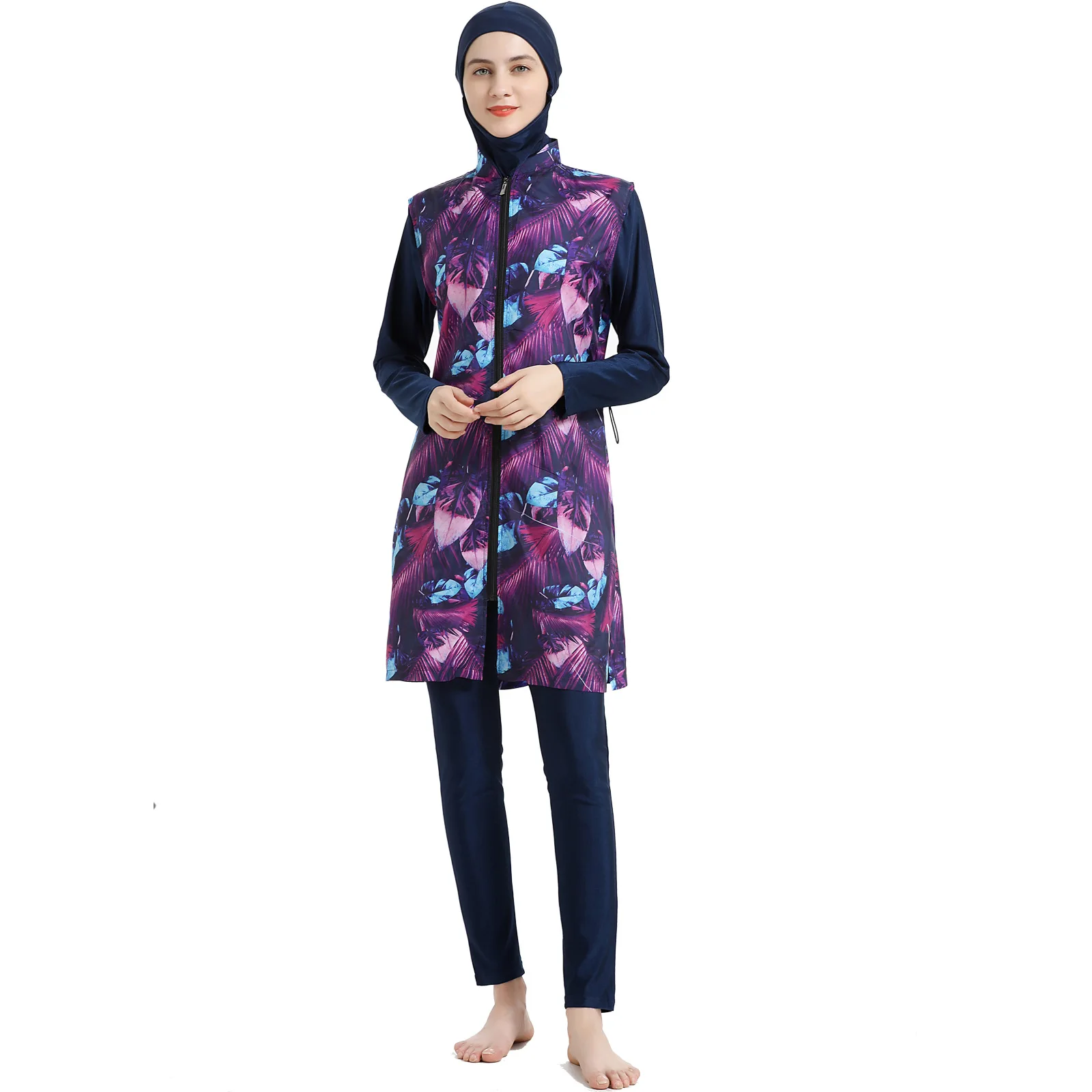 

Fashion PrintEd Muslim Swimwear Southeast Asian Summer Conservative Waist Three-piece Plus Size Sportswear Swimwear Women -40