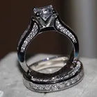 2 в 1 модные элегантные циркониевые кольца, Женские винтажные кольца Стразы с белым кристаллом, Серебряное обручальное кольцо, набор обручальных колец, подарок