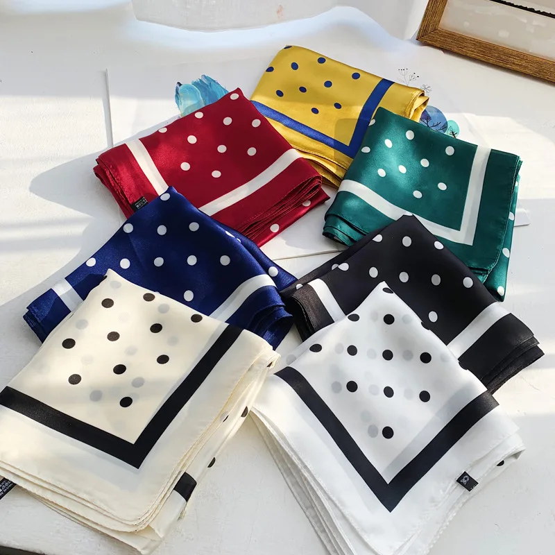 

Fashion Silk Satin Head Scarf For Women Dot Print Kerchief Neck Scarfs 70cm Small Shawls Wrpas Hair Scarves For Ladies Dropship