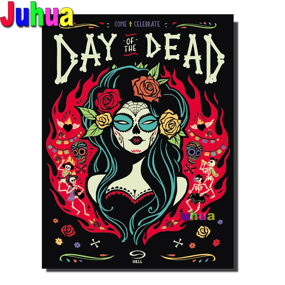 Full Square Drill 5D DIY Diamond Painting Dark Day Dead Woman Embroidery Cross Stitch Kit Diamond Mosaic Decor Halloween Gift