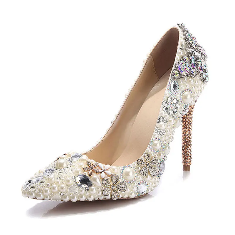 

LSDN-20161101 European and American Color Diamond Pearl Pumps Super High Heel Butterfly Diamond Pattern Pointed Single Shoes