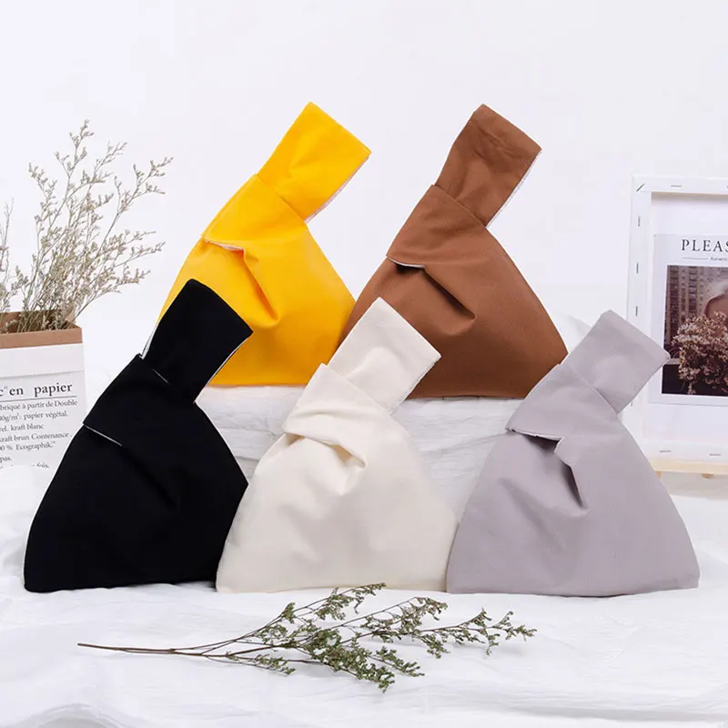 

Cotton Wrist Bag Fabric Mini Candy Color Japanese Student Practical Tote Bag Simple Carrying Snacks Key Cosmetics Phone Storage