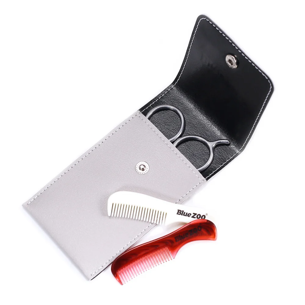

1 Set/4 Pcs Nose Hair Trimmer Stainless Steel Beard Scissors Comb Accessories with Storage Bag for Bar Shop Home DIY (Grey Silve