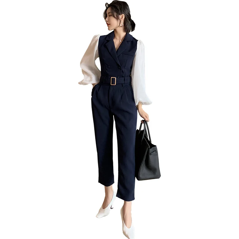 Комплект из 2 предметов осенние элегантные офисные костюмы для женщин с пышными