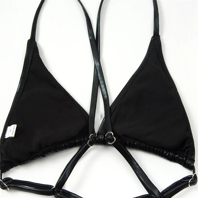 Сексуальный купальник из искусственной кожи для женщин сплошной цвет пляжная