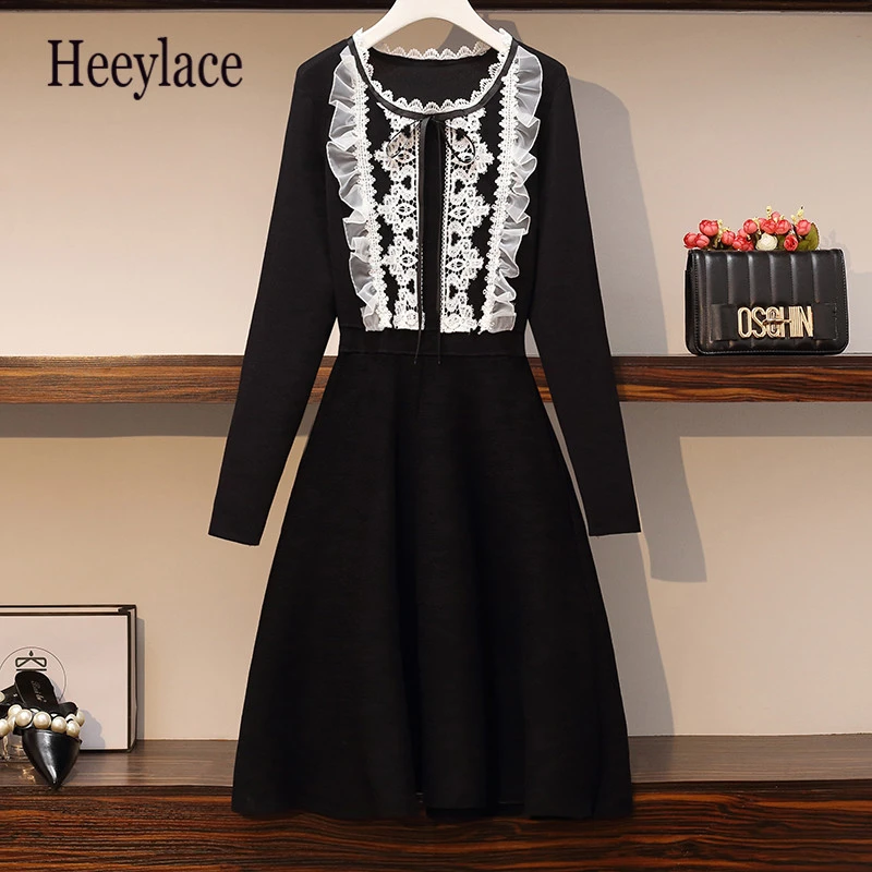 Женское трикотажное платье-свитер с длинным рукавом | Женская одежда