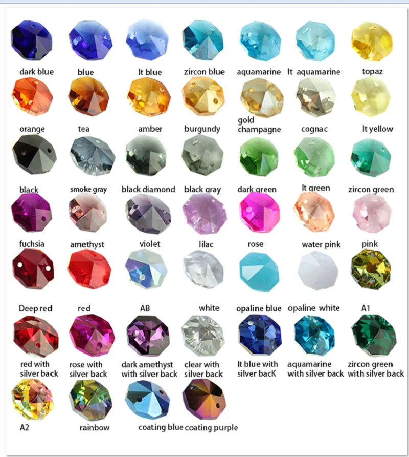 1000pcs/2000pcs 14mm Crystal Chandelier Parts Glass Octagon Beads In 1 Hole/2 Holes For Home Wedding Decoration