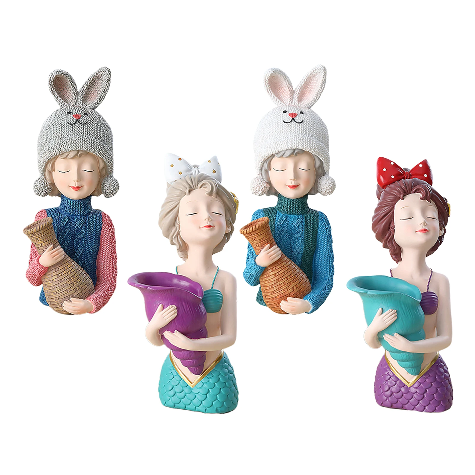 

Bouquet Girl Sculpture Floral Arrangement Pot Indoor Decoration Ornament