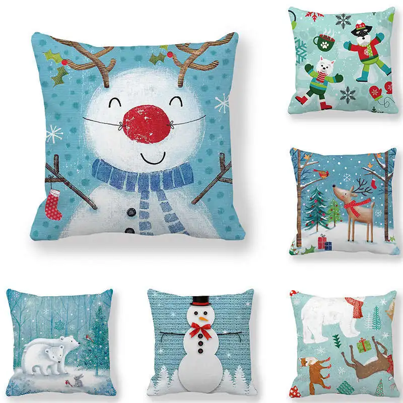 

Christmas Ornaments Happy New Year 2021 Snowman Cushion Cover 45x45cm Merry Christmas Decorations for Home Decor Navidad Natal