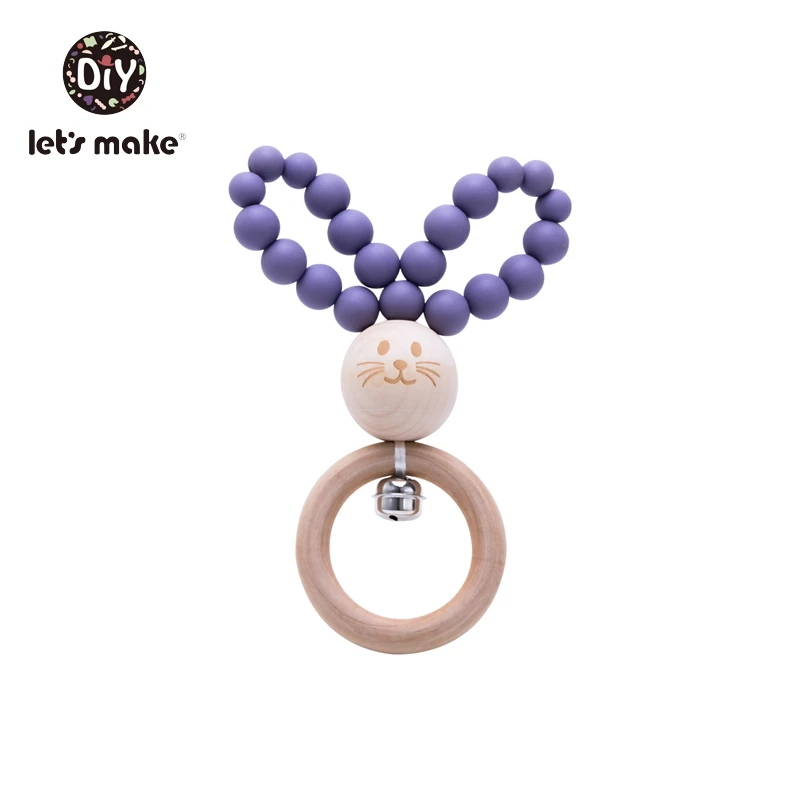 lilac purple Давайте сделаем детские игрушки Погремушки для новорожденных музыка 1 шт. 0-12 месяцев кленовый кролик ухо Кролик кошка деревянное кольцо силиконовые бусины кровать колокольчик - Цвет: lilac purple