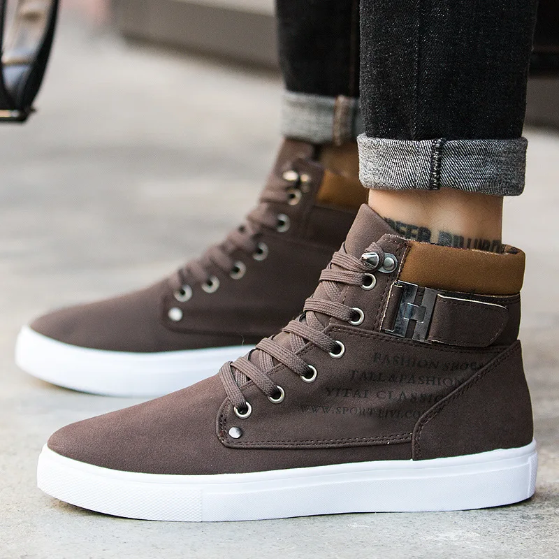 Koovan Men's Sneakers Boots 2019 Matte Leather High Top Shoes Large Size 47 Retro Casual Male | Обувь