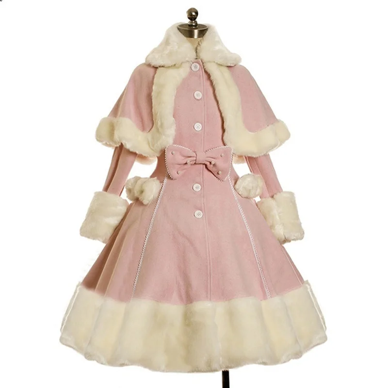

Dresses for Women Winter Lapel Collar Cloak Sleeves Bow Sweet Style Lolita Dress Elegant Princess Dress Cosplay Costume
