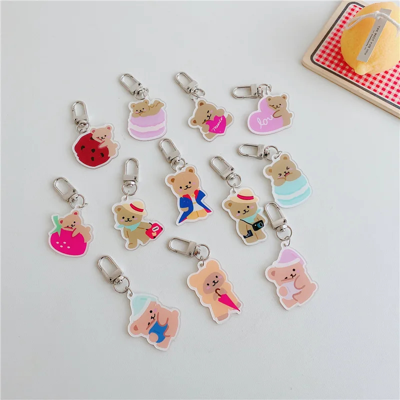 

Transparent Gummy Bear Keychains Metal Earphone Case Pendant Girls Student Backpack Trinkets Cartoon Fashion Animal Jewelry