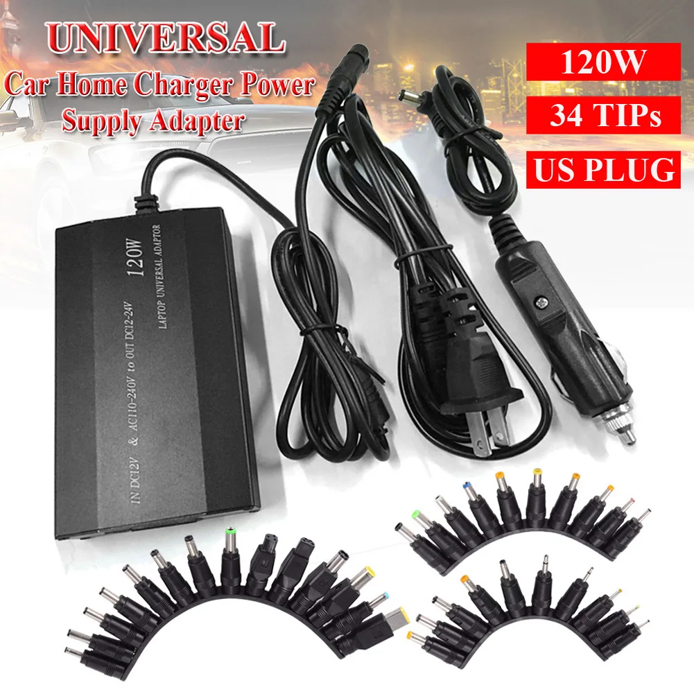 

Car Home Charger Power Supply Adapter 120W US Plug 34 Tips Universal For Laptop Notebook Power Adapter Car Accessories Tool