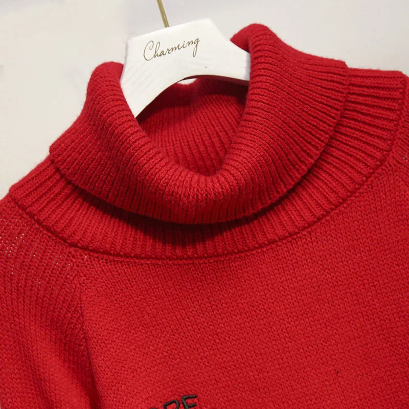 

WQJGR Women Sweaters and Pullovers Letter Embroidery Red Oversized Sweater Winter Clothes Women