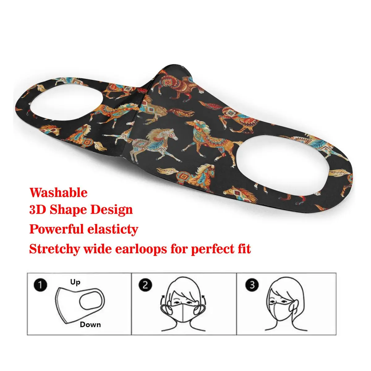 

Dust Mask Vintage Western Flair Horse Mouth Face Mask for Adult Kids Windproof Washable Reusable