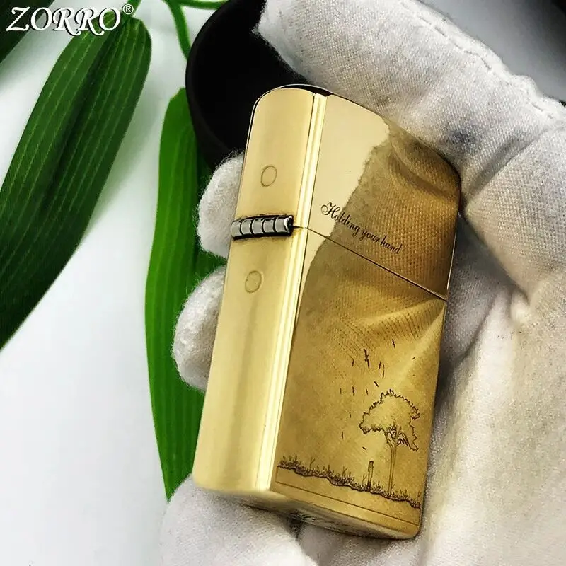 Зажигалка на керосин Zorro, ветрозащитная, старого стиля, чистая медь, резьба под деревом, подарок для мужчин, инструмент для курения.