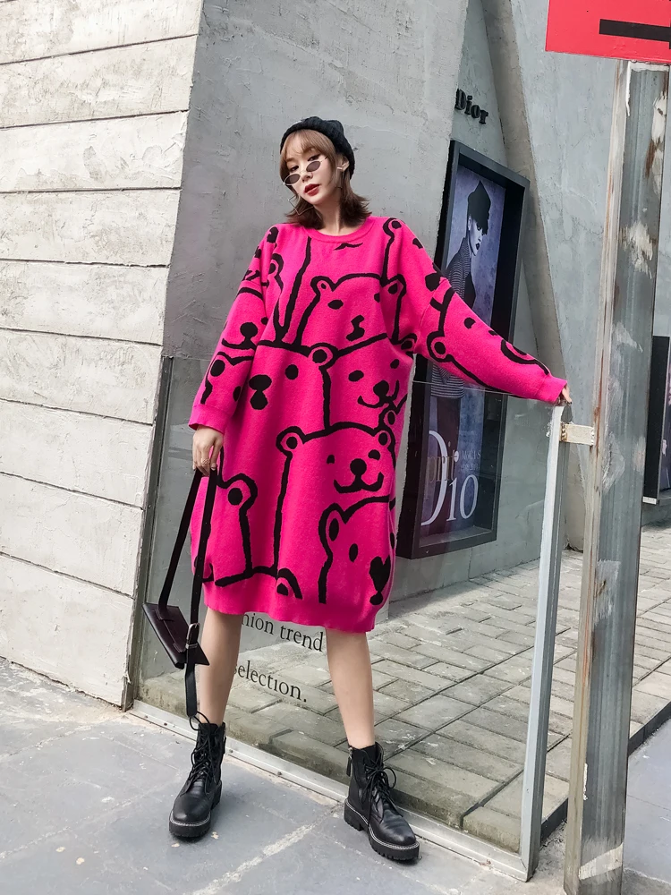 Vefadisa платье-свитер с мультяшным принтом Женское зимнее плотное 2019 Пуловеры