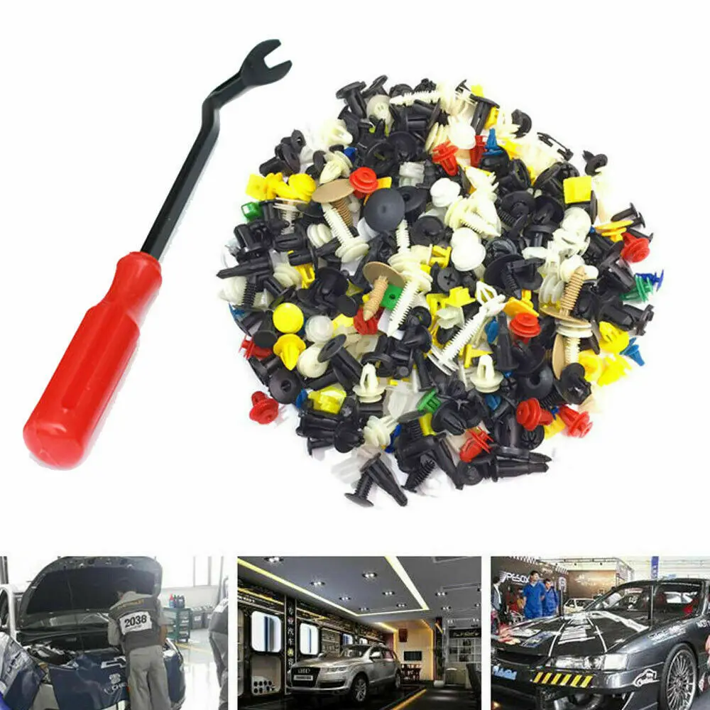 200 шт. универсальные смешанные заклепки для автомобильного бампера, сцепления, брызговика, панели, пластиковые заклепки в ассортименте, нажимные застежки, аксессуары для бампера, крыла, панели