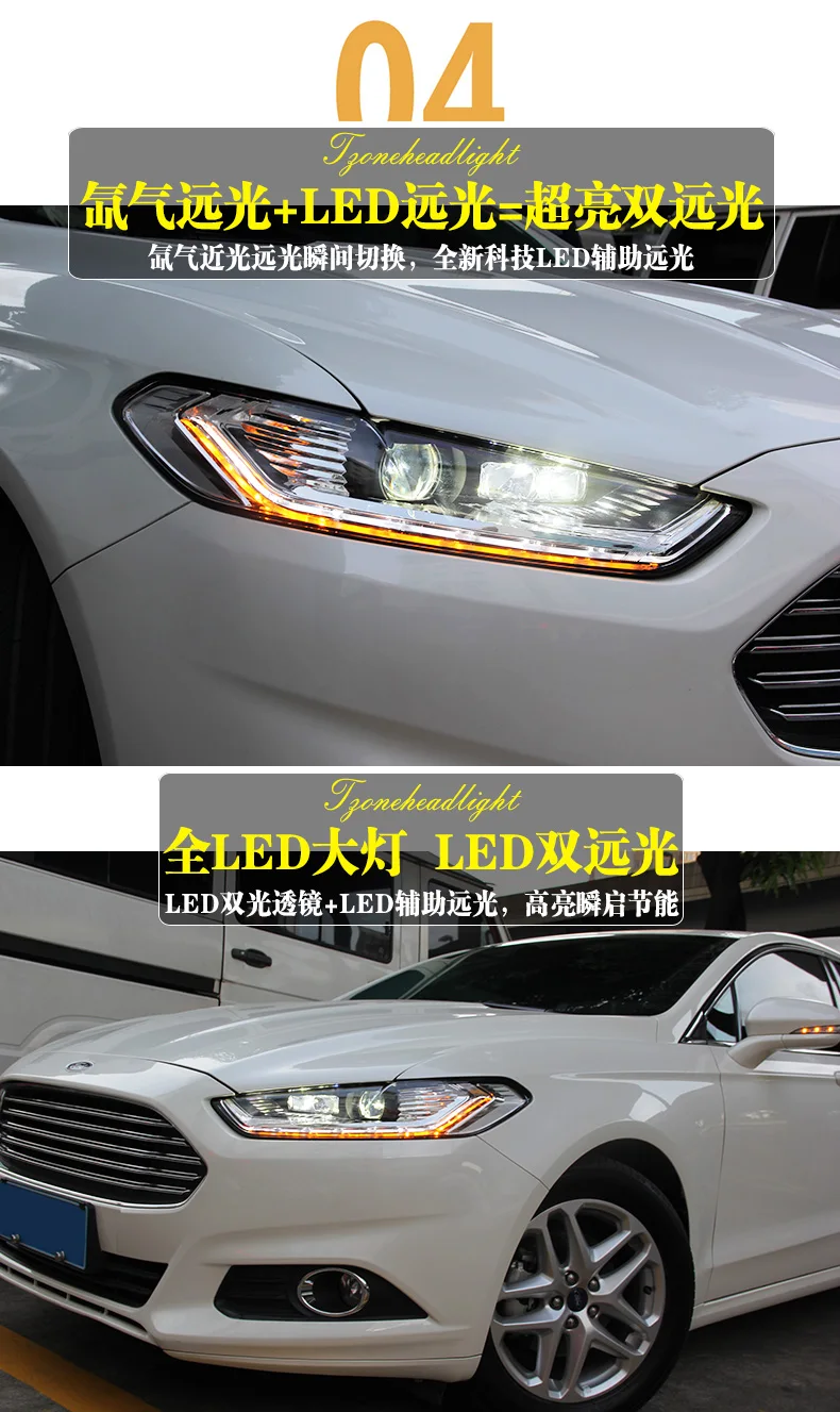 Автомобильный Стильный чехол на голову для Ford Mondeo для Fusion 2013, светодиодный налобный фонарь, DRL, двойной луч, объектив, биксенон, HID