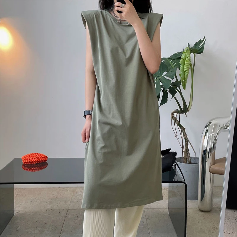 

Summer women's casual solid color round neck sleeveless loose dress