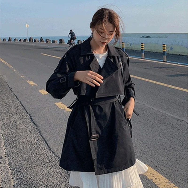

Brand Nieuwe Vrouwen Trenchcoat Lange Double-Breasted Riem Blauw Kaki Lady Kleding Herfst Winter Bovenkleding Oversize Tops 2020