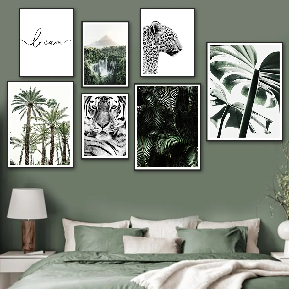 

Leopard Tiger Palm Tree Waterfall Leaves Wall Art Canvas Painting Nordic Posters And Prints Wall Pictures For Living Room Decor