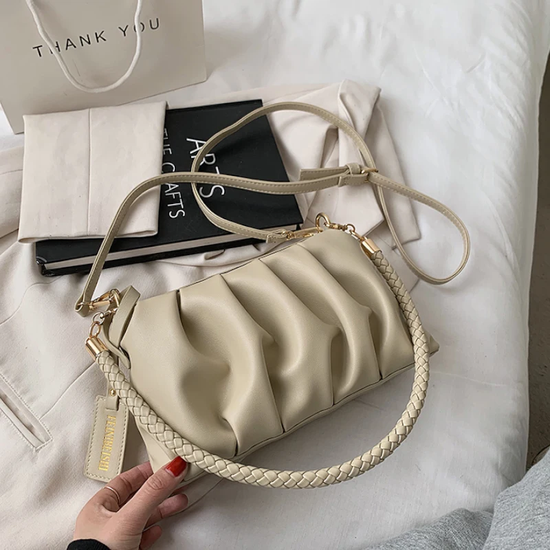 

Fashion Baguette Cloud Bag Women Shoulder Crossbody Bags Leather Ruched Purse and Handbags Luxury Designer Clutch Bag Sac A Main