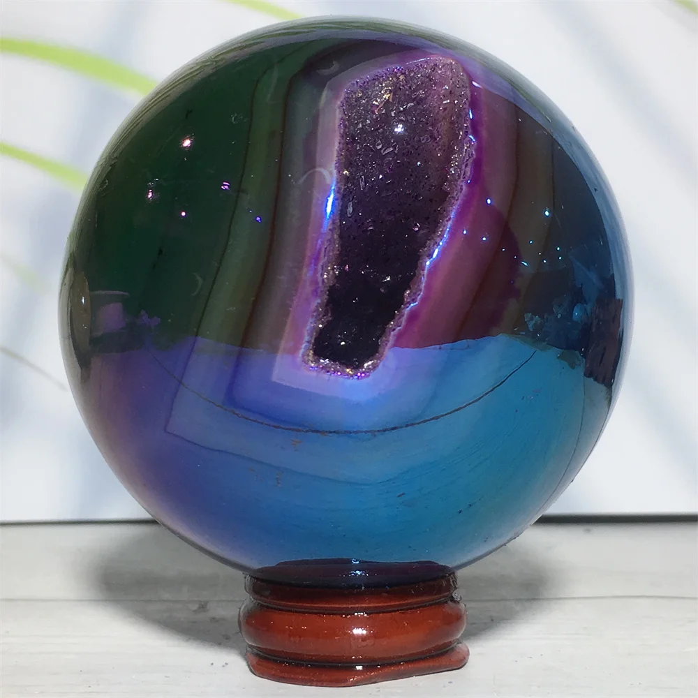 

Aura Agate Geode Crystal Voog Quartz Sphere Craft Gift Hone Decor Chakra Treatment Mineral Druzy Gemstone Globe Ball Ornament