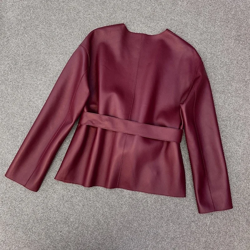 Autumn Spring Black Red Real Sheepskin Genuine Leather Suit Casual Jackets Womens Overcoat Korean Jacket Coats Suits Outerwear