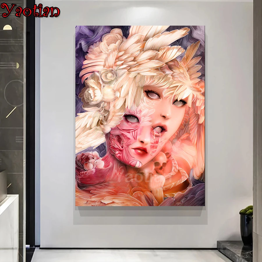 

Алмазная мозаика с изображением девушки, цветка, черепа, искусства, полноразмерная Алмазная вышивка, икона 5d, алмазная живопись «сделай сам...