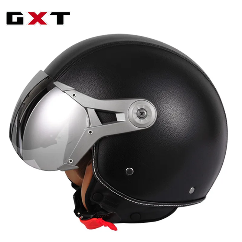 

GXT Retro PU Leather Motorcycle Half Face Helmet Vintage Capacete Motocross Casco Moto Electric Bicycle Safety Helmets Jet